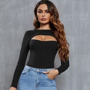 Peekaboo Long Sleeve Ribbed Crop Top